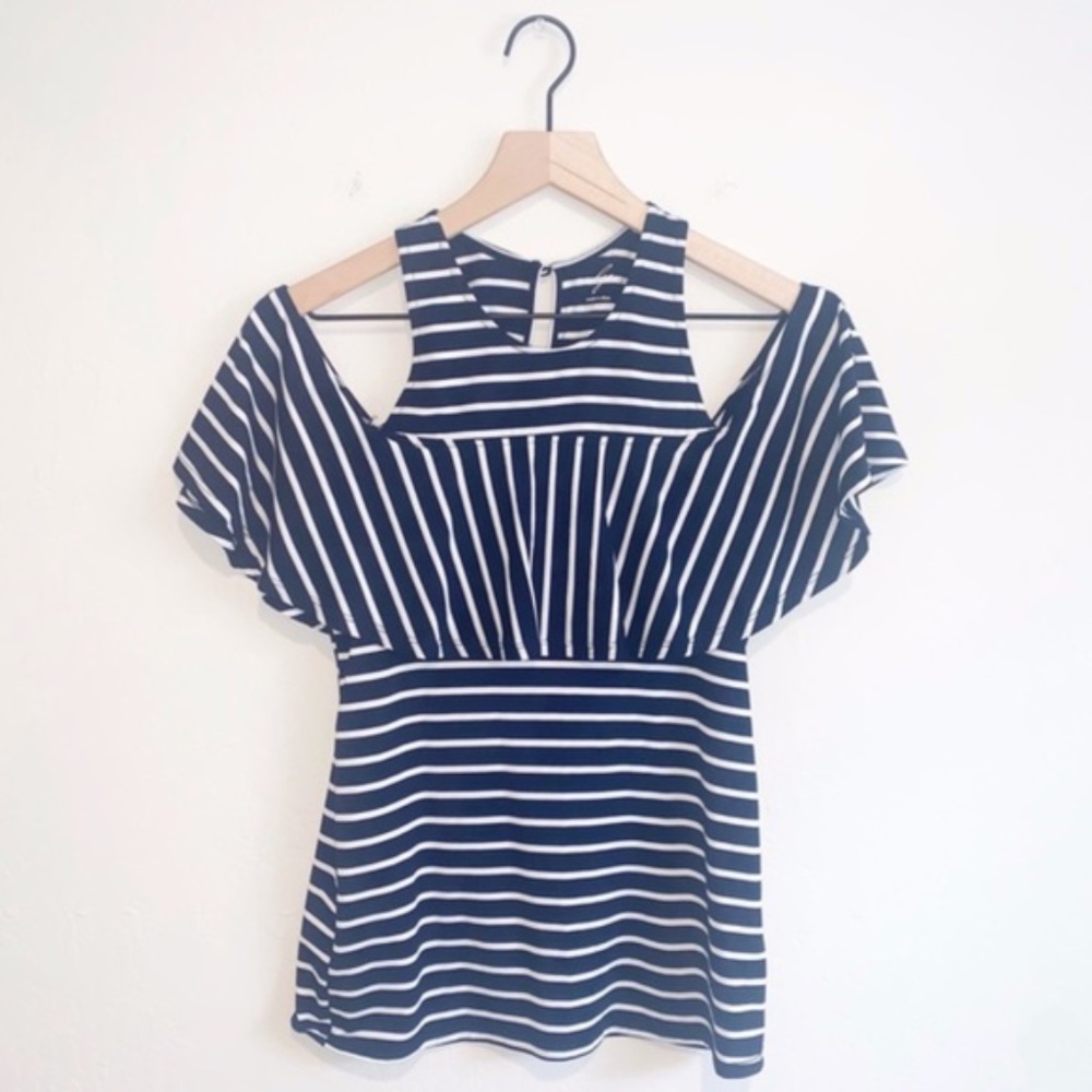 Alya Striped Round Neck Cold Shoulder Top